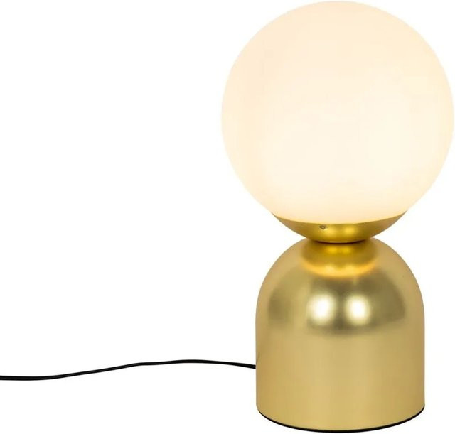 QAZQA Hotel-Chic Tischlampe in Gold mit weißem Opalglas und Stahlfuß, dimmbar, Höhe: 35,0 cm - Bild 1