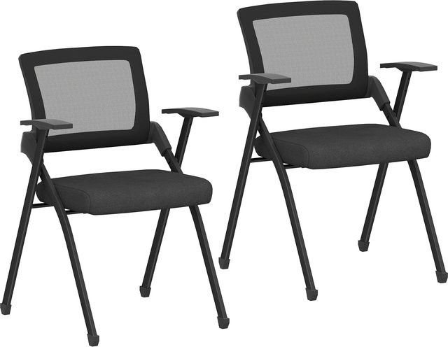2er Set HOMCOM Klappstühle mit Netzrückenlehne in Schwarz, klappbare Campingstühle mit Stahlrahmen und Leinenoptik, belastbar bis 120 kg - Bild 1