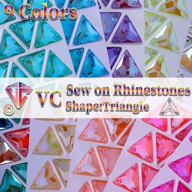 VC Neon Fluoreszierendes Dreieck zum Aufnähen mit Strass und Glas-Diamanten in Rot und Multicolour für dein DIY-Zubehör - Bild 1
