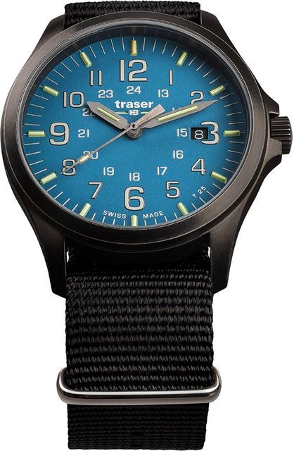 Traser Herrenuhr, Quarz, Edelstahl, 42 mm, Textil/NATO, Blau, 10 ATM - Bild 1