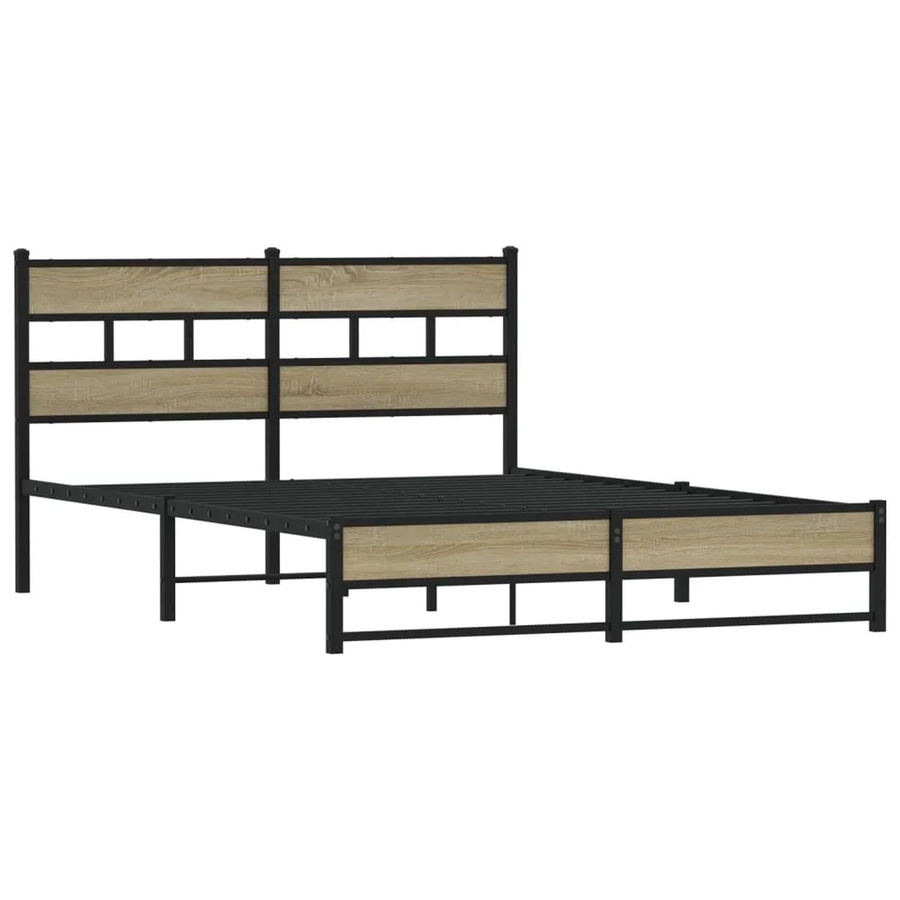 vidaXL Metallbett in Sonoma-Eiche ohne Matratze, Farbe Braun, B/T/H: 140 x 190 x 91,5 cm - Bild 2