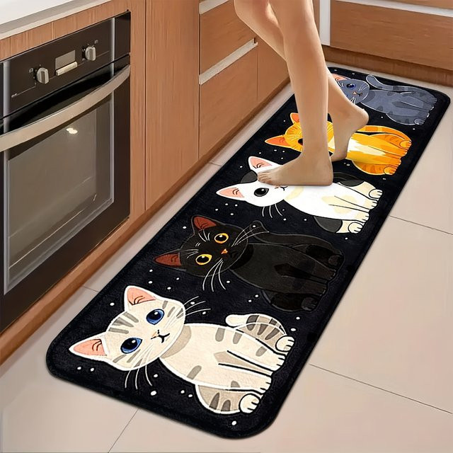 VIKAMA Küchenmatte mit Cartoon-Katzen-Motiv, rutschfester Läufer in Mehrfarbig für Kinderzimmer und Wohnzimmer - Bild 1