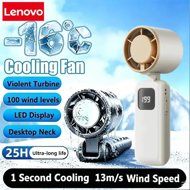 Lenovo Handheld Turbo-Ventilator in Weiß mit faltbarem Design, 1-199 Geschwindigkeitsstufen, 4000 mAh Akku und Digitalanzeige - Bild 1