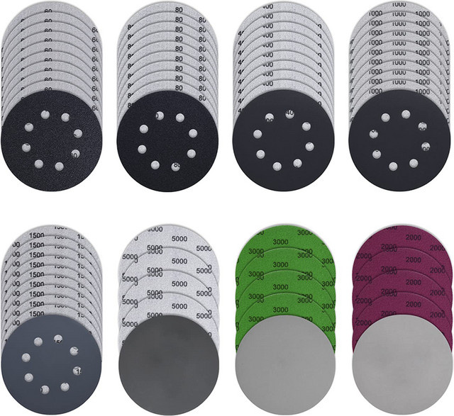 VIBRATITE 5-Zoll Nass-Trocken-Schleifpapier Set mit 65 Stück und 8 Löchern, Körnungen 60–5000 für Exzenterschleifer zum Schleifen von Metall und Holzmöbeln - Bild 1