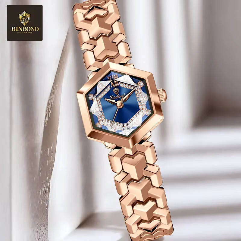 BINBOND Armbanduhr, Edelstahl, Diamant, Blau, Damen, Quarz - Bild 1