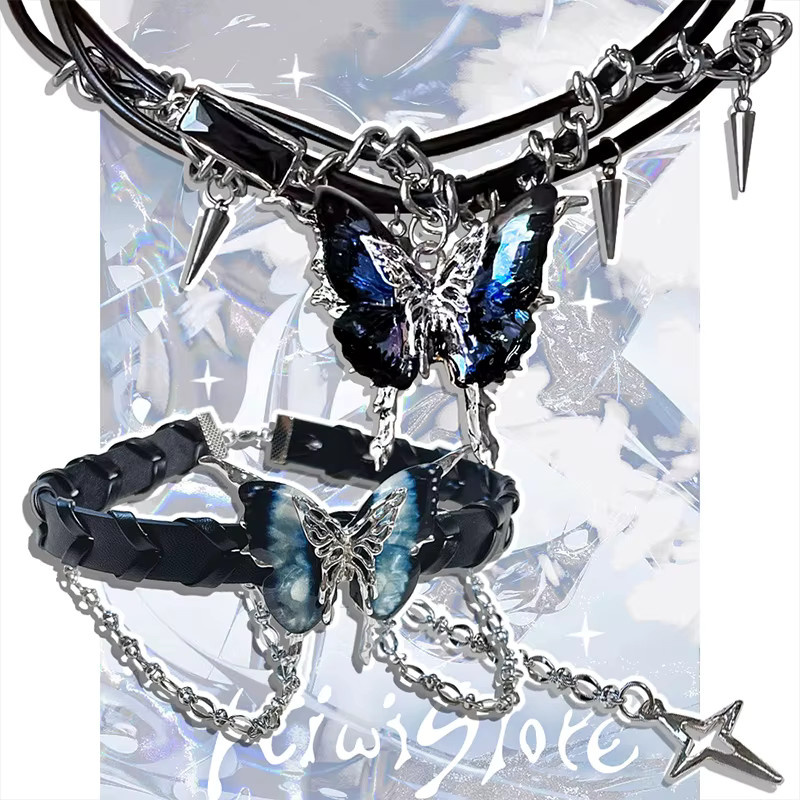 ZHUHE Halskette Schmetterling, Zirkonia, Silber, Gothic, Unisex - Bild 2