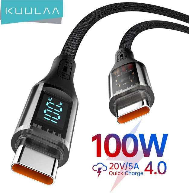 Kuulaa USB-C auf USB-C Kabel mit 100W PD Schnellladefunktion und Display in Schwarz - Bild 1