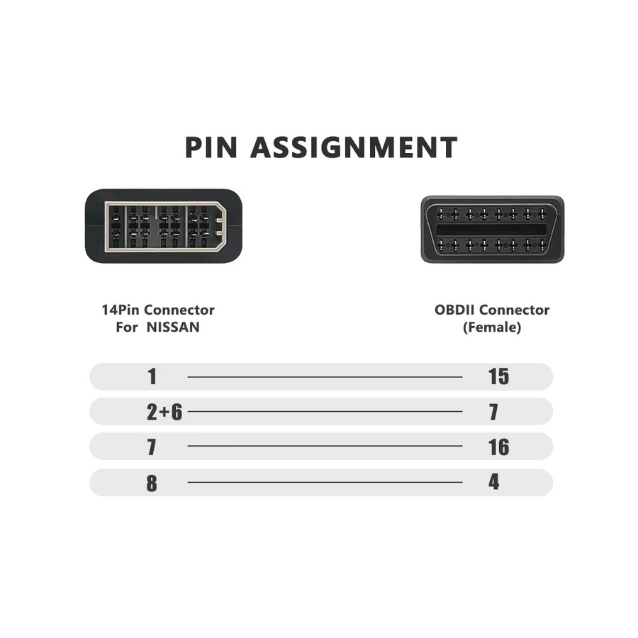 OBD2 Verlängerungskabel für Nissan: 14 Pin auf 16 Pin OBD2 Adapter in Schwarz für Diagnose-Scanner und Werkzeuge - Bild 3