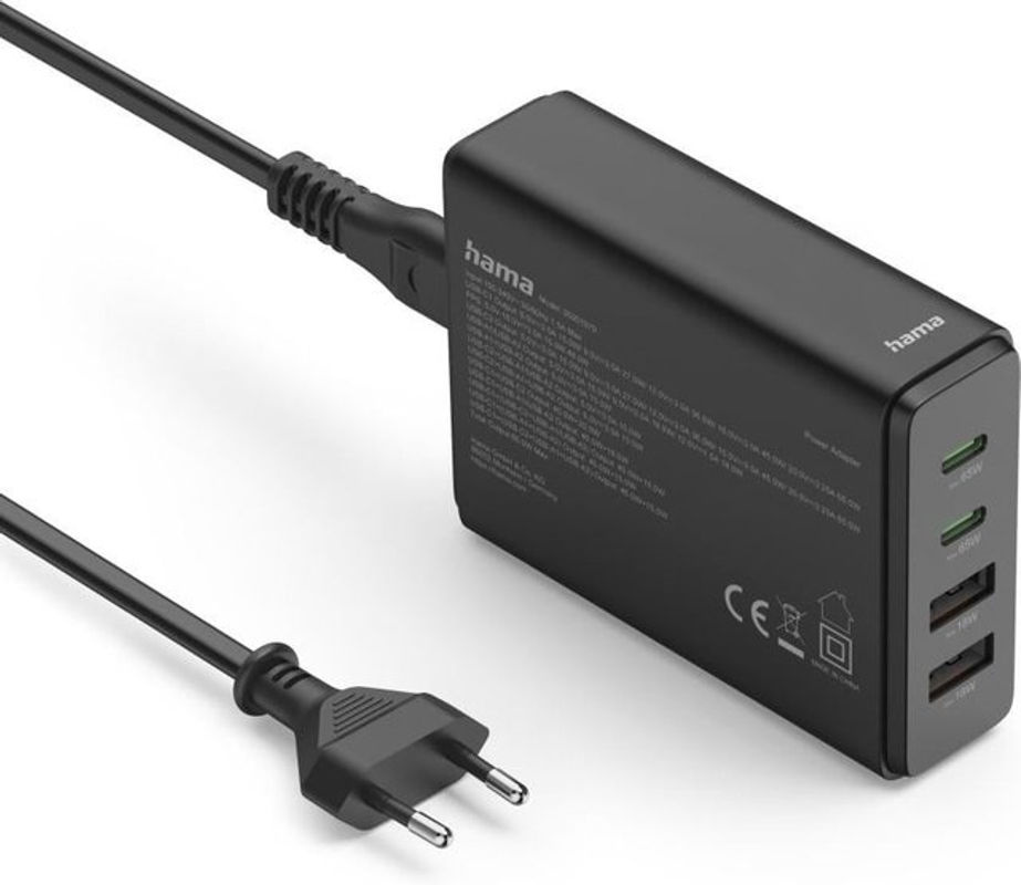 Hama USB-Ladestation GaN Schnellladegerät in Schwarz mit 4 Ports: 2 x USB-C und 2 x USB-A mit 65 W Leistung - Bild 2
