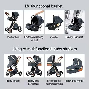 Magic ZC 3-in-1 Kinderwagen Set mit Autositz, Sportsitz und Babywanne, faltbarer Buggy in Schwarz-Gold für Neugeborene und Reisen - Bild 4