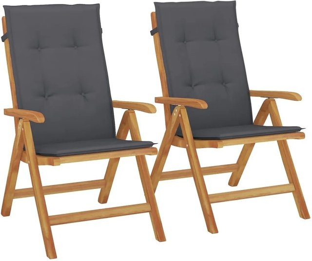 vidaXL Gartenstühle aus Teakholz mit Kissen, 2er Set, anthrazit/grau - Bild 1