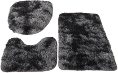 3-teiliges Badezimmerteppich-Set aus Polyester, saugfähig und rutschfest, inklusive U-förmiger Matte und Toilettendeckelbezug, Grau/Schwarz - Bild 1