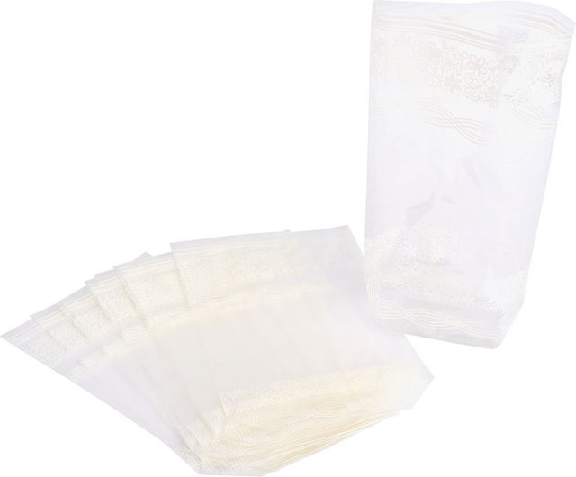 Folia Zellglas-Beutel mit weißem Spitzendruck in Transparent, 10 Stück, B: 9,5 cm, H: 16 cm - Bild 1