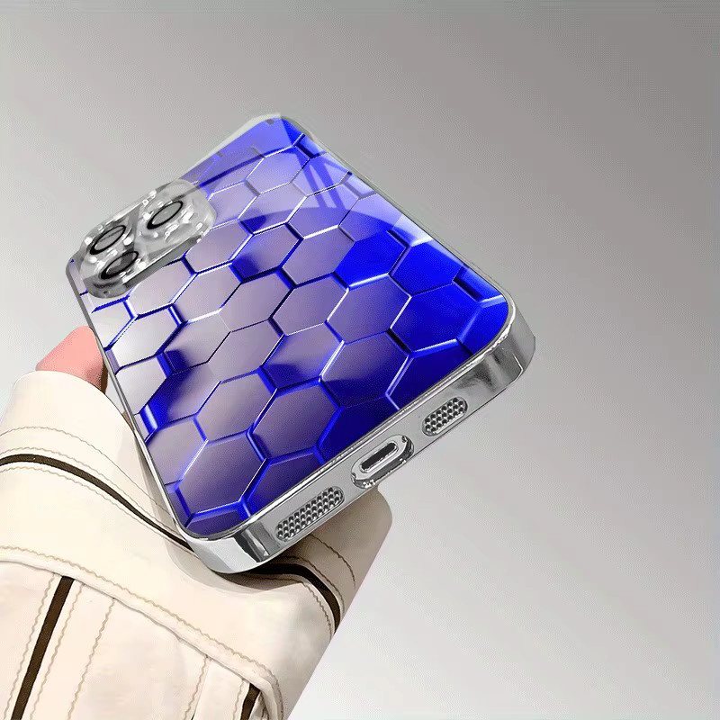 Luxus Handyhülle aus gehärtetem Glas mit blauem Neon-Wabenmuster für Xiaomi Redmi Note 14 14c 13 12 13c 11 12c 10 10c Pro PLUS 4G 5G - Bild 2