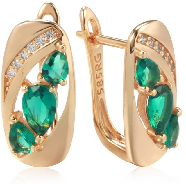 Hängeohrringe Zirkon, Smaragd Oval Schliff, Roségold, Damen - Bild 1