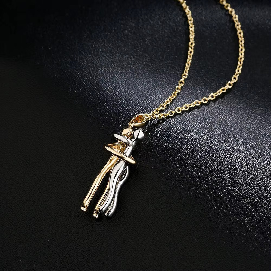 ANENJERY Halskette, Paar-Umarmung-Anhänger, Edelstahl, Unisex, Bicolor - Bild 2
