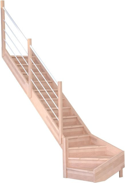 StarWood Treppe Mykonos Pro Winder aus Buche mit Holz-Edelstahl-Geländer in Weiß und Silber, Länge: 90 cm - Bild 1