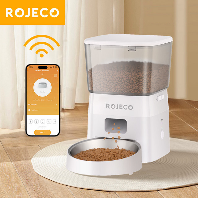 ROJECO Automatischer Katzenfutterspender WIFI Smart Pet Food Dispenser für Trockenfutter in Weiß, 2l - Bild 1