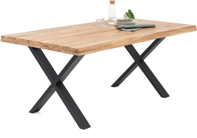 YORK Esstisch aus massiver Eiche in Braun mit schwarzem X-Fuß im Industrial Design - Bild 1