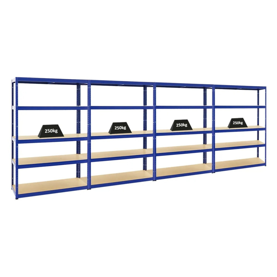 4er Set PROREGAL Schwerlastregal Big Elephant Blau, H x B x T: 180 x 120 x 45 cm, mit verstellbaren MDF-Holzfachböden und pulverbeschichtetem Metallgestell - Bild 2