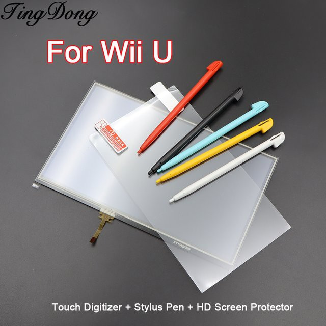 TingDong Ersatz-Touchscreen-Display-Digitizer-Glasplatte Set mit Stylus-Stift und HD-Displayschutzfolie für Wii U PAD - Bild 1