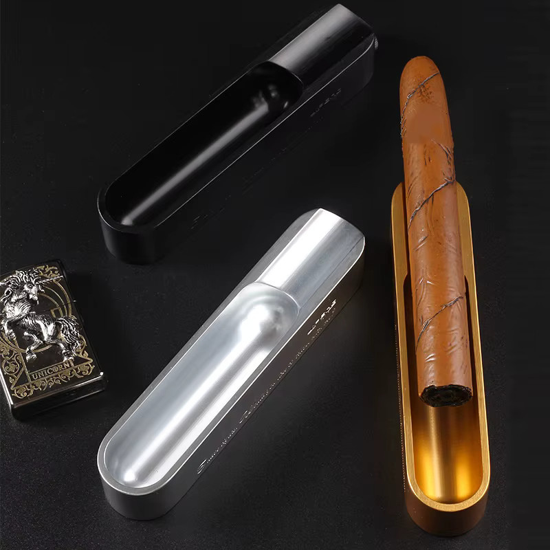 CHENJY 3-in-1 Zigarren-Aschenbecher-Set aus Metall in Silber mit integriertem Locher und Halter für unterwegs - Bild 1