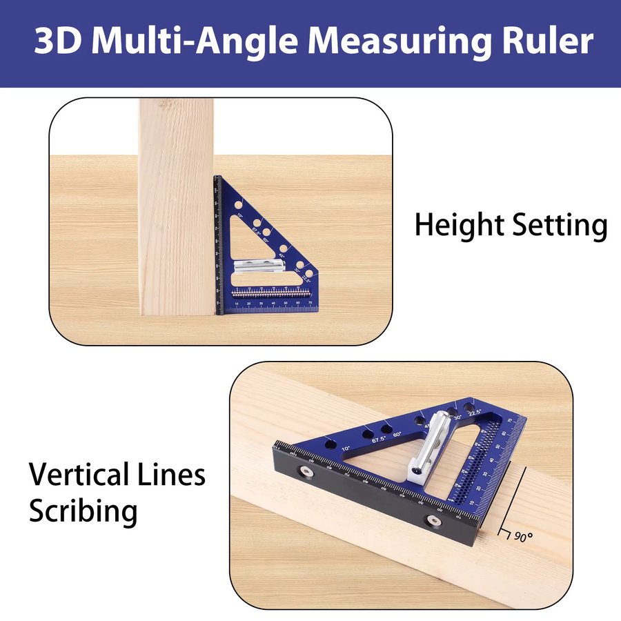 KPXIN 3D Multi Winkel Messlineal aus Aluminium für Zimmerei und Zeichnungen, Gehrungswinkel und Dreieck Layout, 22,5–90 Grad - Bild 5