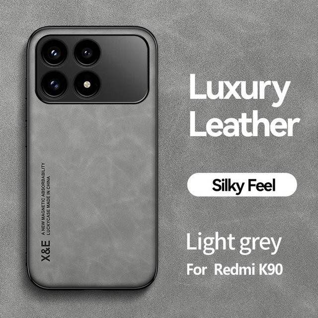 Lederhülle für Xiaomi Poco F8 Pro, Poco F8 Ultra und Redmi K90 Pro Max mit Metallplatten-Ständer und Auto-Halterung in Grau und Transparent - Bild 1