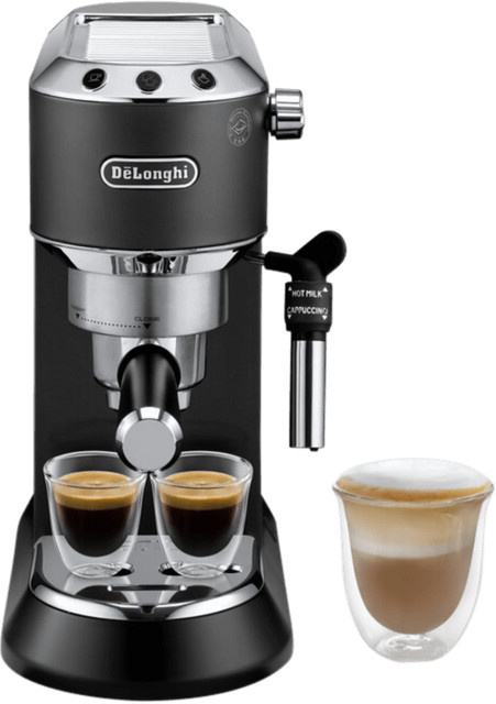 De'Longhi Dedica EC685.BK Espressomaschine in Schwarz mit Thermoblock, Dampflanze und Cup Warmer aus Edelstahl für gemahlenen Kaffee und ESE-Pods - Bild 1