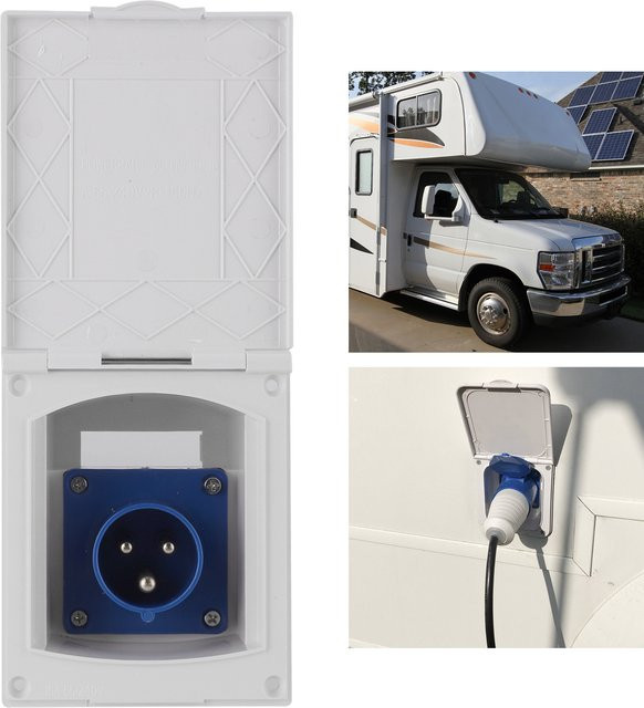 ESTINK Wasserfeste 16A 220V-240V Steckdose, externe 3-polige bündige Buchse für Wohnmobil und Anhänger, Farbe: Weiß - Bild 1