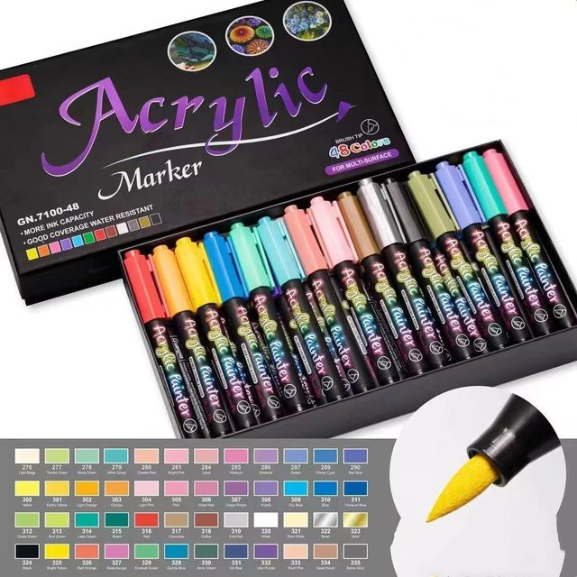 Acryl-Marker Set von chenxiaogang mit 48 bunten Farben und weichen Pinselspitzen für Stein, Holz und Keramik - Bild 1