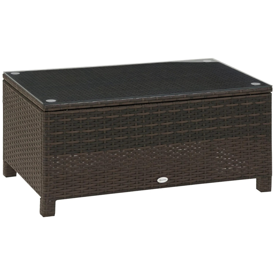 Outsunny Beistelltisch in Braun mit Rattan-Design, Metall und gehärtetem Glas, B/T/H: 85 x 50 x 39 cm - Bild 2