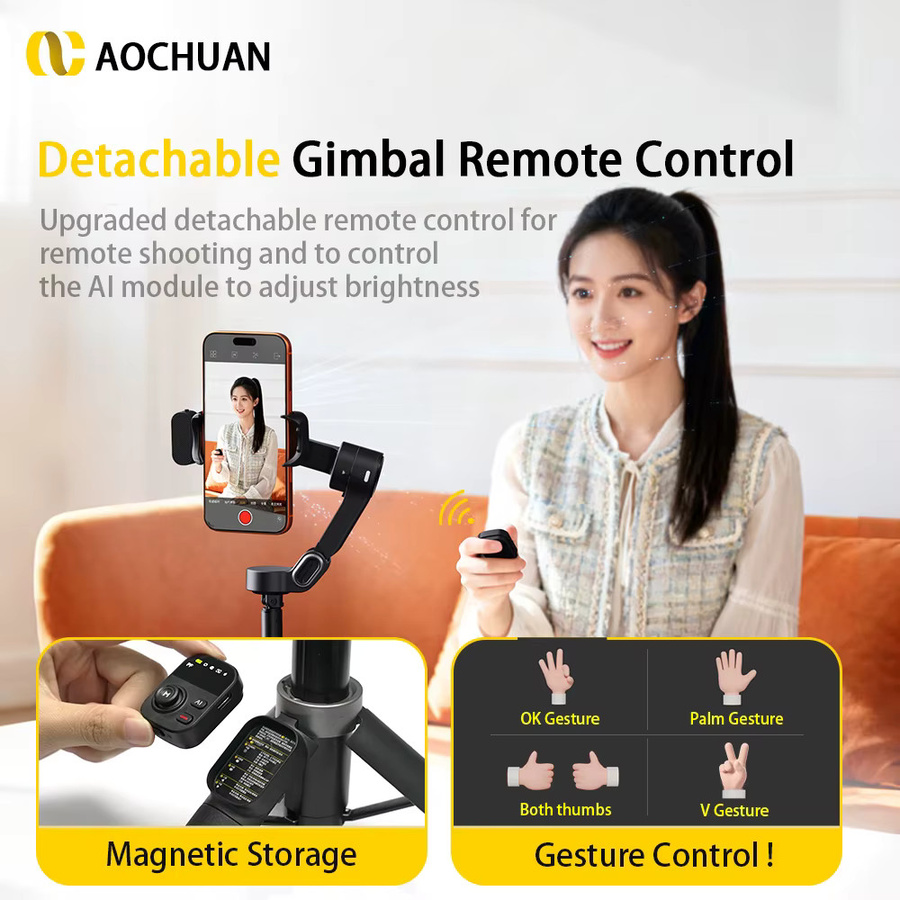 AOCHUAN X3 Handheld Gimbal Stabilisator in Schwarz mit integriertem Verlängerungsstab, Stativ und Gesichtsverfolgung für iPhone, Android und Samsung Smartphones - Bild 3
