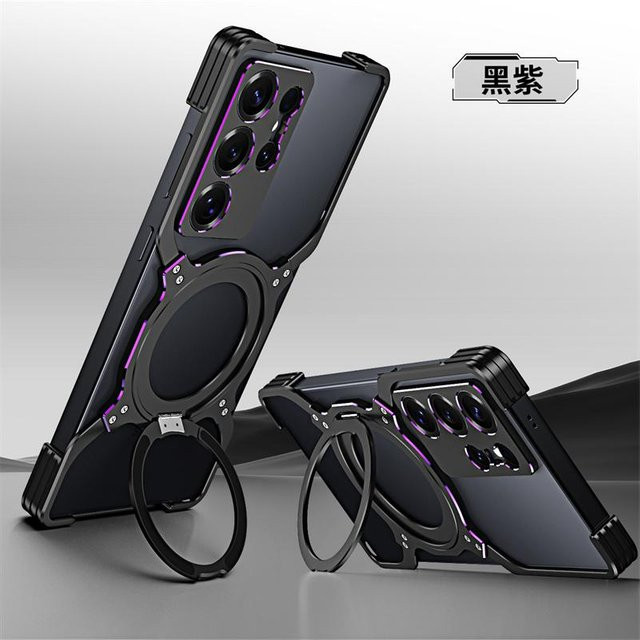 Titan Metall Handyhülle aus Aluminiumlegierung für Samsung Galaxy S23 S24 S25 Ultra Plus mit magnetischem Linsenschutz und Stoßfänger-Rahmen in Schwarz - Bild 1