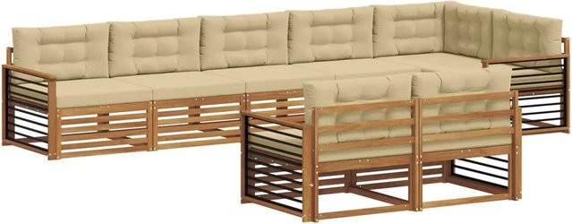 vidaXL Outdoor-Sofagarnitur 8-teilig aus Akazienholz mit Kissen in Natur und Beige - Bild 1