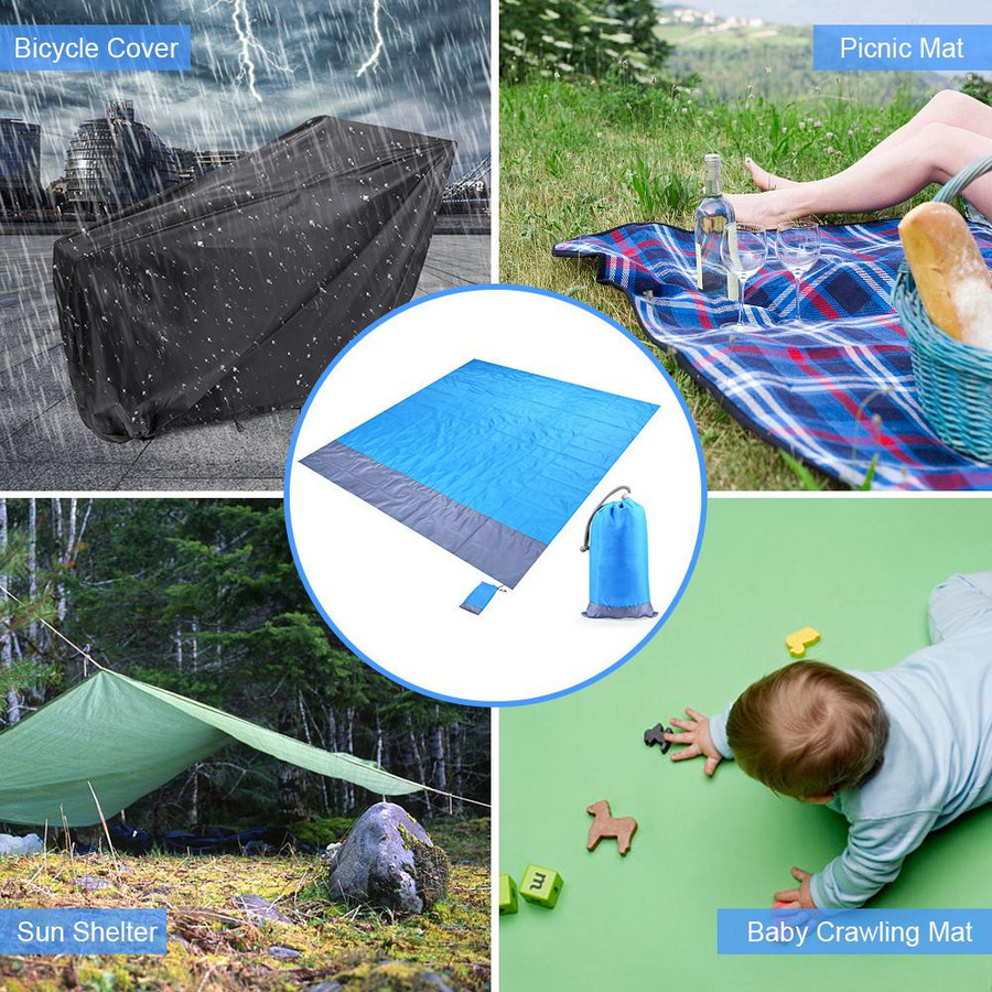 Wasserdichte Picknickmatte Igeteck für Strand und Camping, tragbare Bodenmatte aus Polyester, B/B: 2 x 2,1 m, hellblau/grau - Bild 4