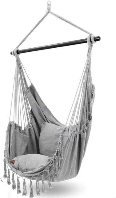DELUKE Hängesessel MELA Grau mit Kuscheldecke, Kissen und Bücherfach für Indoor und Outdoor bis 120 kg - Bild 1