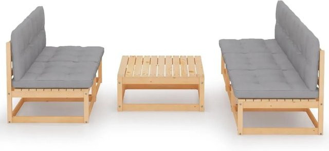 vidaXL 6-tlg Garten-Lounge-Set aus massivem Kiefernholz mit grauen Polstern und Kissen - Bild 1