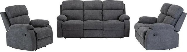 Couchgarnitur Tolzano von Vente-unique mit Sessel in Anthrazitgrau, Stoff, B/T/H: 201 x 146 x 91 cm - Bild 1