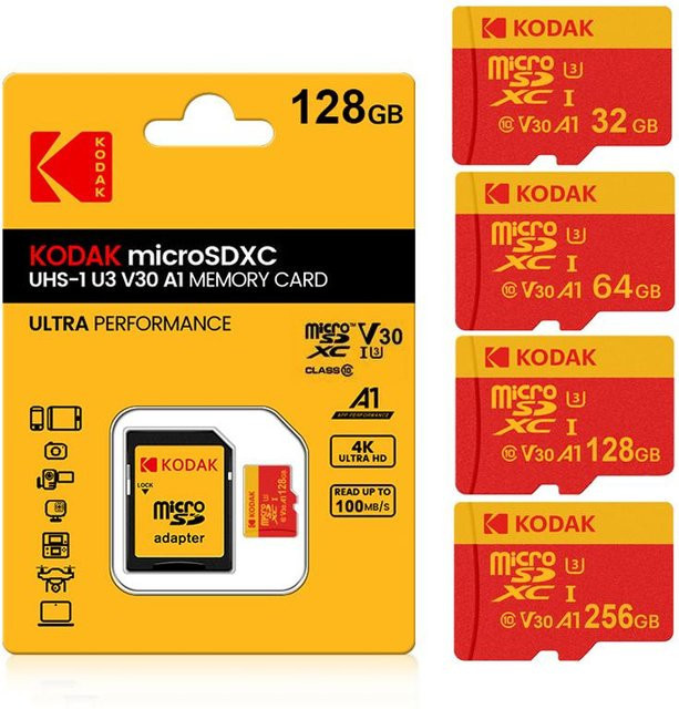 Kodak Micro SDXC TF-Flash-Speicherkarte in Rot mit V30 Unterstützung - Bild 1