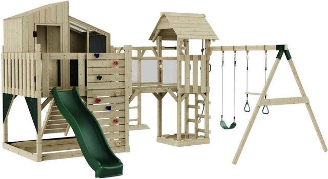 OutdoorToys Spielturm Emma mit Trapezschaukel in Dunkelgrün aus Holz und verzinktem Stahl - Bild 1