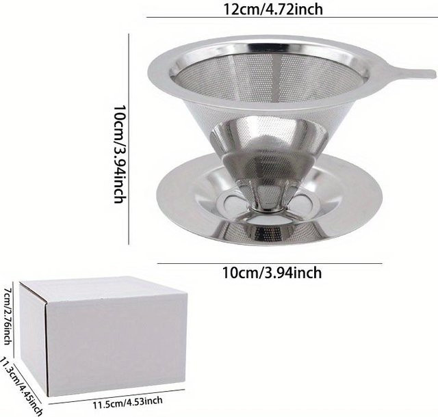 SZ-Damai Kaffeetrichter aus Edelstahl mit Sockel, 2er-Set, doppellagiger feinmaschiger Kaffeefilter mit 800 Maschen, Farbe: Grau/Silber - Bild 1