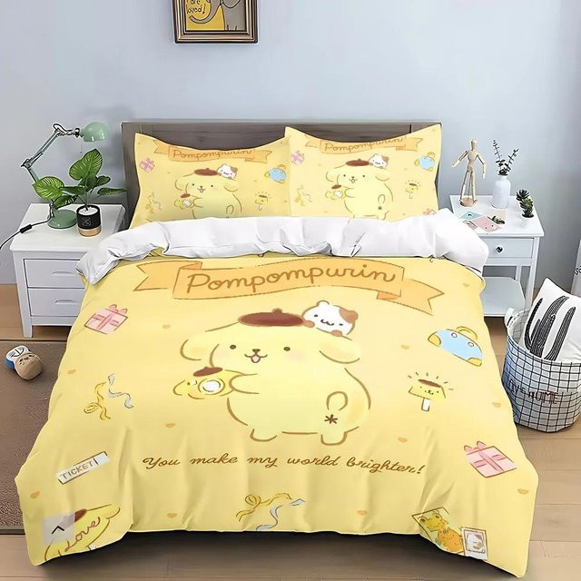 Allbestart Mikrofaser Bettbezug Cartoon Pompom Purin in Gelb mit Reißverschluss B/H: 175 x 220 cm - Bild 1