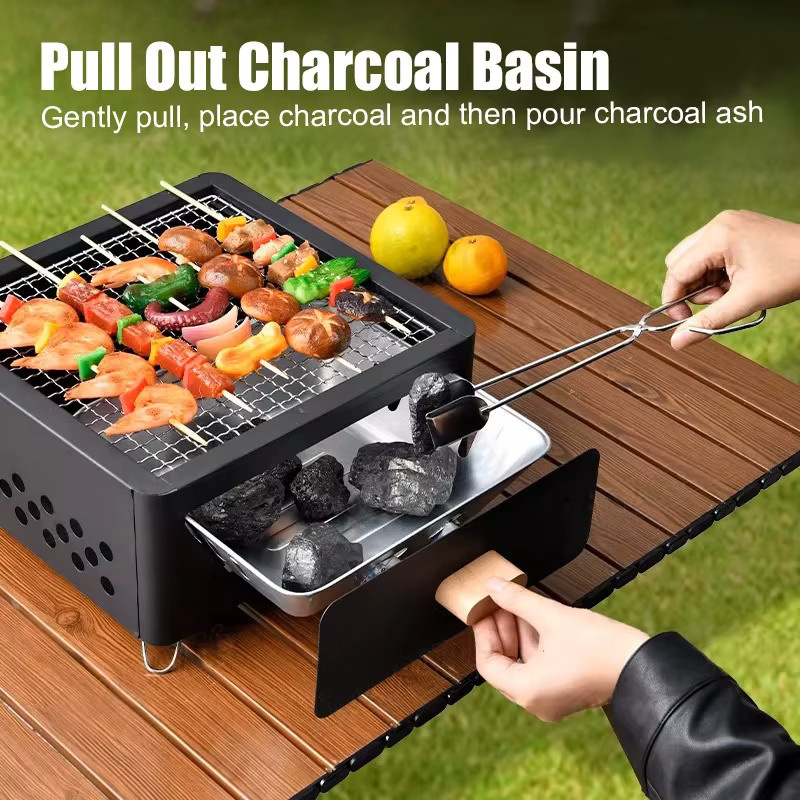 WESTTUNE Holzkohlegrill für den Außenbereich mit Grillständer, antihaftbeschichtet, tragbarer Campinggrill in Schwarz oder Weiß, B/T/H: 31,0 x 31,0 x 16,0 cm - Bild 4
