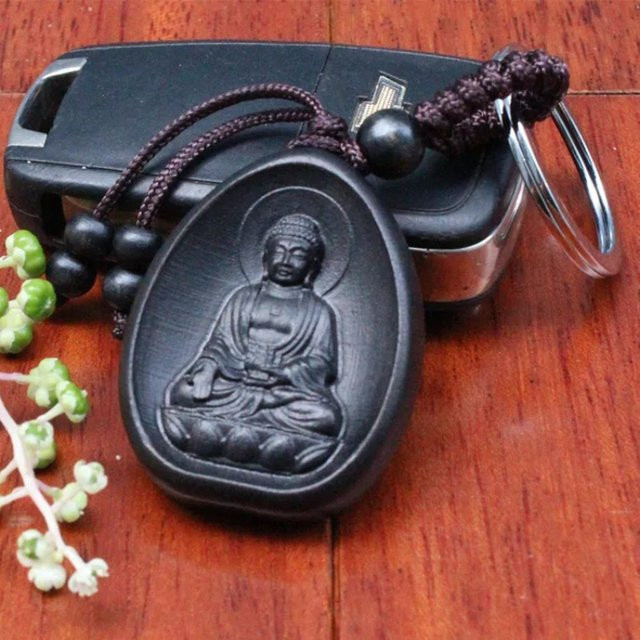 COCHETOP Schlüsselanhänger Holz, Amitabha Buddha, Schwarz, Unisex - Bild 1