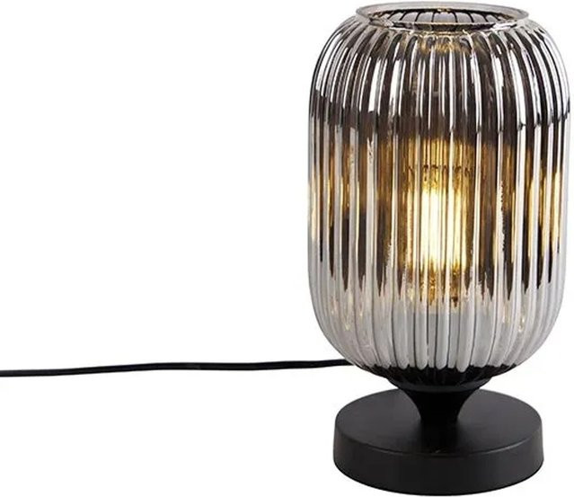 QAZQA Banci Art Deco Tischlampe in Schwarz mit Rauchglas und Stahl, dimmbar, E27 - Bild 1