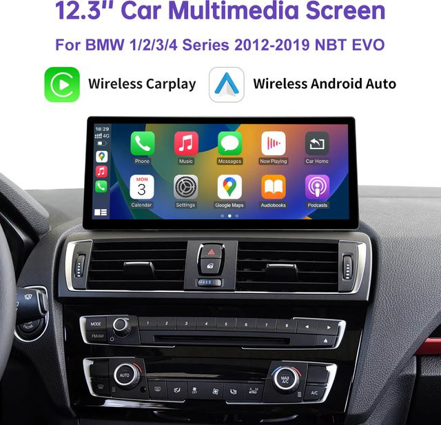 Road Top Multimedia Radio mit 12,3 Zoll Ultradünnem Bildschirm für BMW 1/2/3/4 Serie F20 F21 F22 F23 F30 F31 F33 F36 CIC NBT EVO Wireless CarPlay in Schwarz - Bild 1