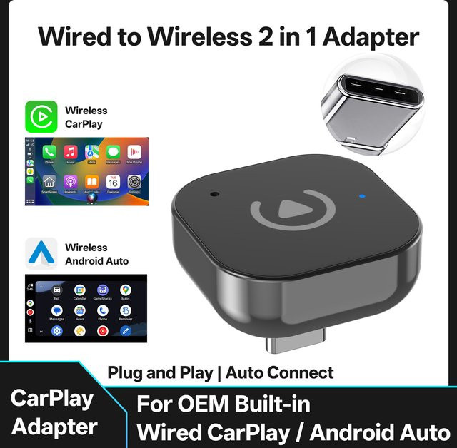 Neelyke Kabelloser CarPlay und Android Auto Adapter mit USB-C Anschluss in Schwarz - Bild 1