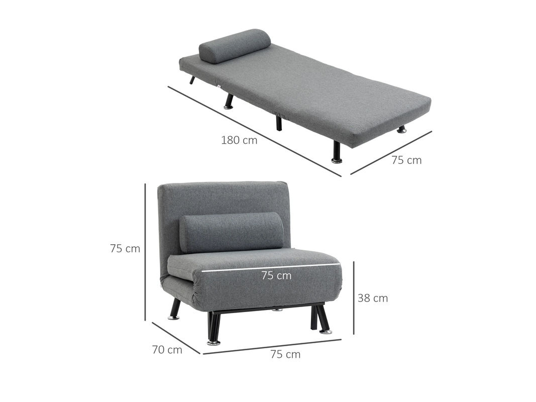 HOMCOM Schlafsessel mit Bettfunktion und verstellbarer Rückenlehne, Grau, B/T/H: 75 x 70 x 75 cm - Bild 3
