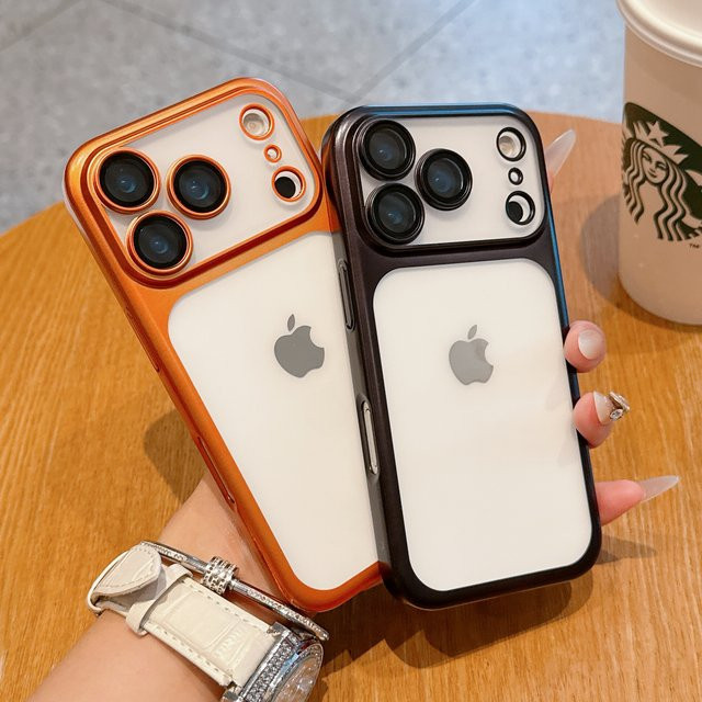 Stoßfeste iPhone 17 Pro Max und 17 Air Handyhülle mit Kameralinsenschutz in Gold und Balsam, matt und durchscheinend mit Überzugrahmen - Bild 1
